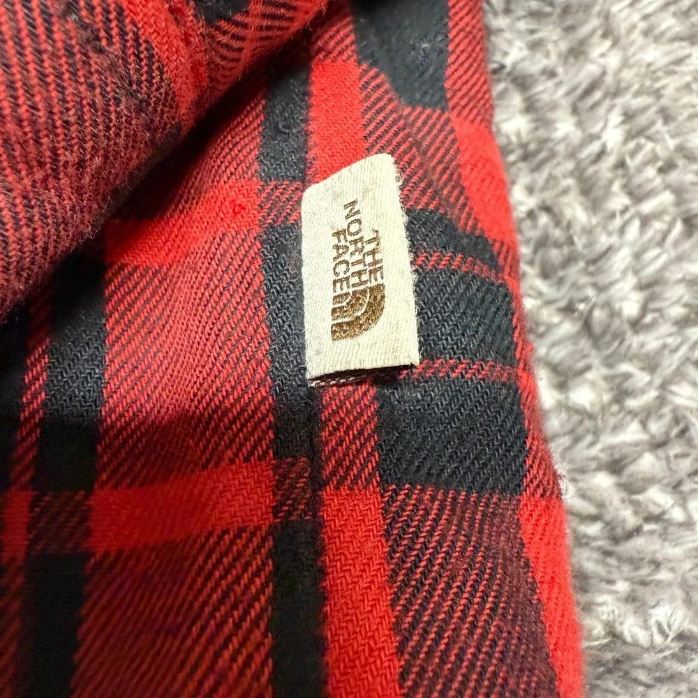 The North‎ Face Mens M Red Black Plaid Flannel Shirt Jacket Sherpa Lined Snap